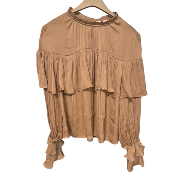 The Drop Tan Ruffled Blouse With Long Ruffled Sleeves - Picture 2 of 7